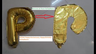 Deflate foil balloon with/without straw in English/Hindi.