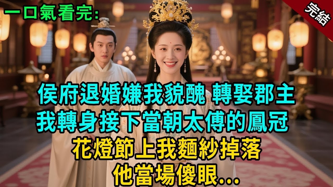 完結古言爽文：侯府退婚嫌我貌醜，轉娶郡主我轉身接下當朝太傅的鳳冠花燈節上我麵紗掉落他當場傻眼   #小説 #原創 #有聲小說 #古風 #爽文 #大女主 #逆襲