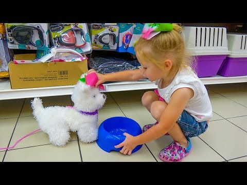 Funny Stacy doing shopping with cute Dog Toy