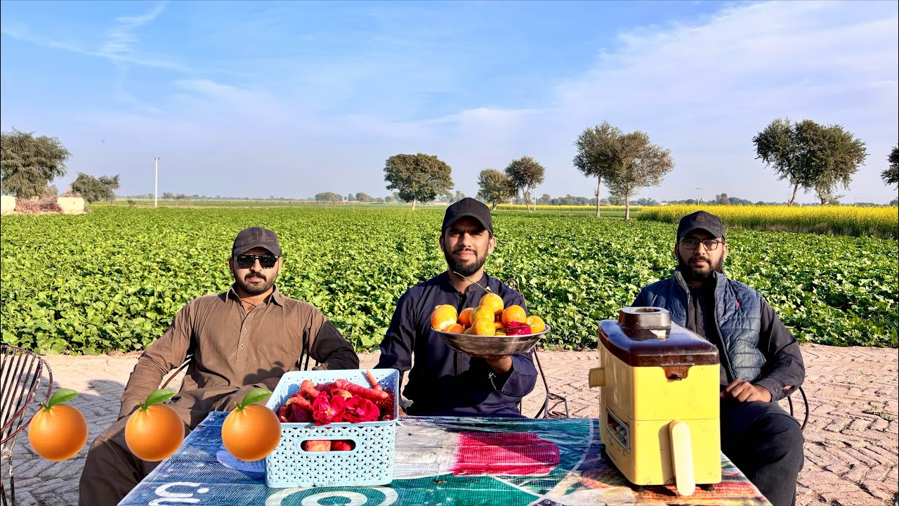 Making Fresh Orange Carrot Juice in a Peaceful Village