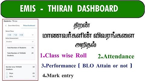 EMIS THIRAN DASHBOARD|THIRAN STUDENTS LIST|ATTENDANCE|PERFORMANCE|MARK ENTRY DETAILS