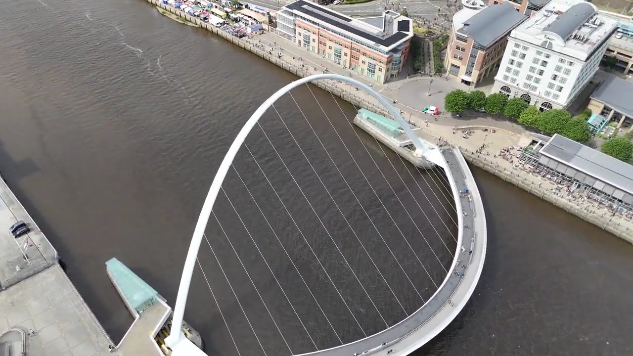 Gateshead and Newcastle Quayside with drone