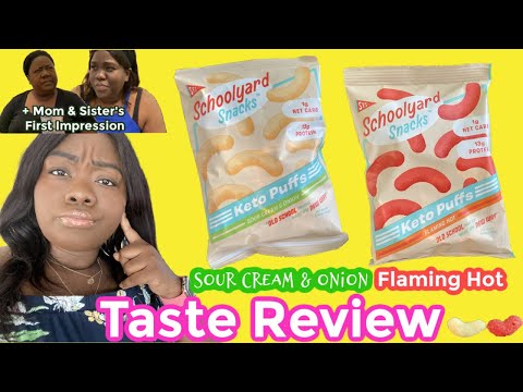 Schoolyard Snacks Keto Puffs | NEW FLAVOR Sour Cream and Onion + KETO HOT CHEETOS Tasting Review