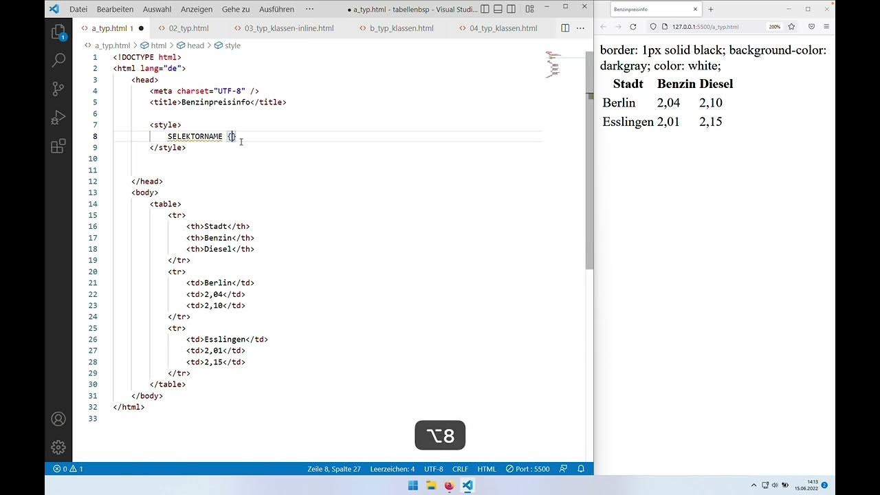 CSS Selektoren 01: Typselektor (Tabellenbeispiel) - YouTube