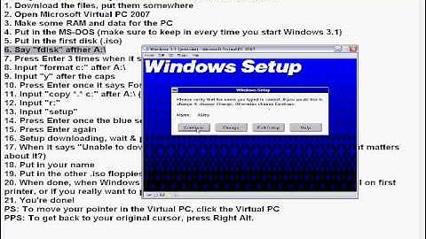 Installing Windows 3.1 on Windows Virtual PC 2007