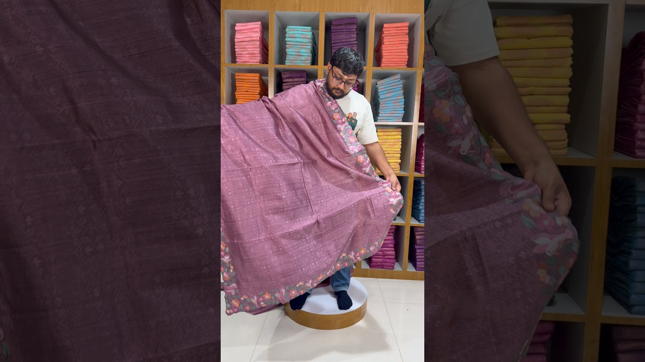 Pure Tussar Silk Saree – Floral & Bird Embroidery