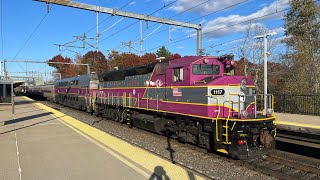 Rebuilt GP40MC 1117 shoves MBTA train 826 east out of Route 128!