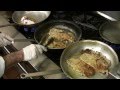 Chef prepares livers and onions