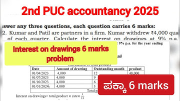 2nd PUC ACCOUNTANCY interest on drawings under product method 6 marks problem