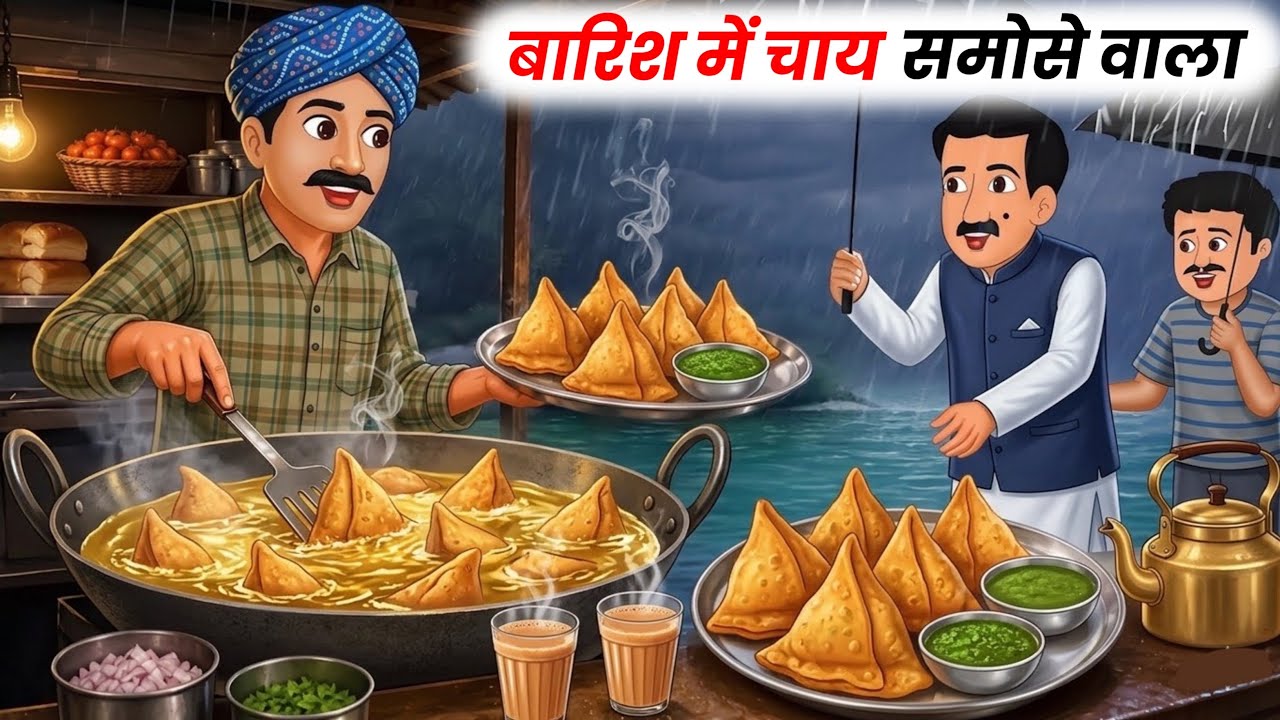 बारिश में चाय समोसे वाला | hindi cartoon | hindi kahani | kahaniya | moral toonz | 