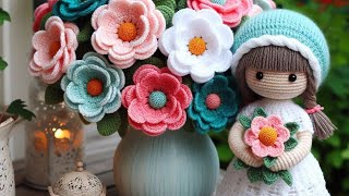 Crochet flowers knitting with wool 🌺🌹