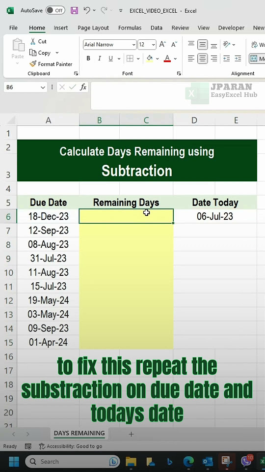 Calculate Remaining Days In Excel Using Subtraction Function YouTube calculate-remaining-days-in-excel-using-subtraction-function-youtube