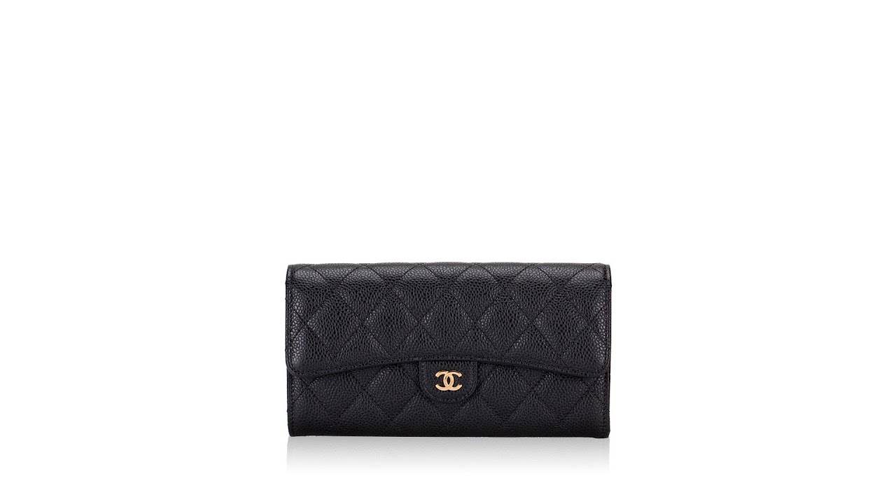 Chanel Caviar Quilted Large Flap Gusset Wallet Black 