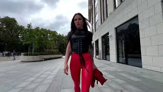 Perfect Brunette In Red Pvc Leggings By Pairadize