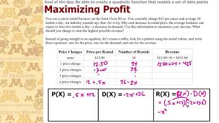 Creating Quadratic Revenue Functions to Maximize Profit with Mr. Larson