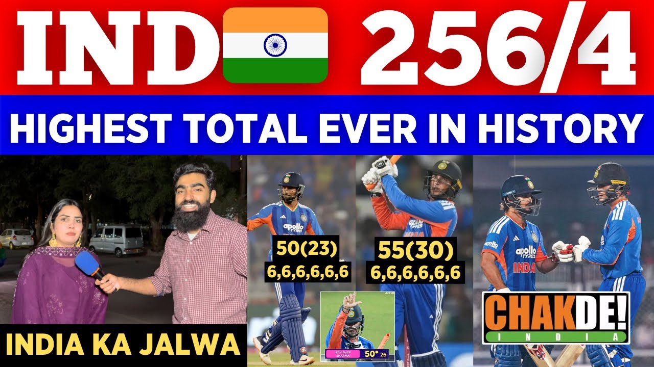 IND 🇮🇳 256/4 🥵 Highest Total Ever In T20 World Cup History || Abhishek 53 || Pak Public Reactions 