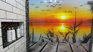 Printed Landscape Sunset Glass Bathroom Feature Wall Splashback by CreoGlass Resimi