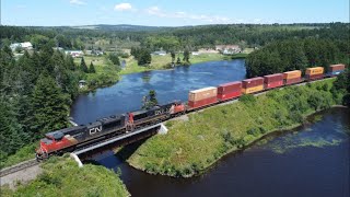 Awesome Bird's Eye View in 4K! Stack Train CN 123 at Palmers Pond - Dorchester, NB at Track Speed Wealth