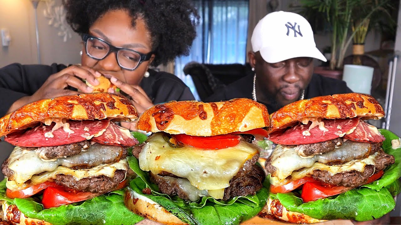 PRAY FOR CLIFF!!| TRIPLE CHEESE BAGEL BURGERS!!!| MUKBANG EATING SHOW!!