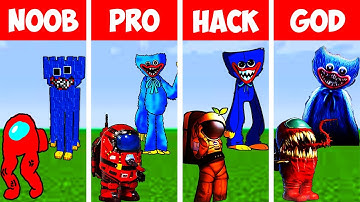 NOOB vs PRO vs HACKER vs GOD Among Us and Huggy Wuggy in Minecraft