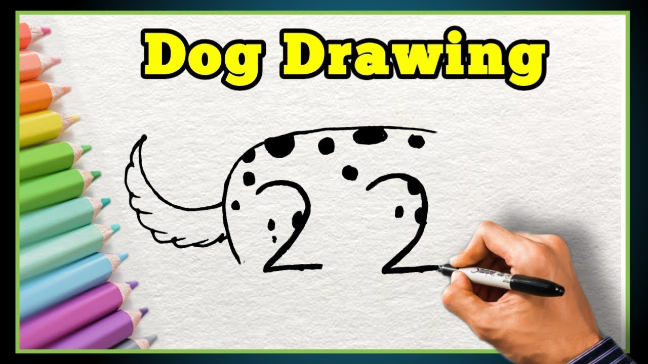 How to Draw Dog with 22 number | Simple Dog Drawing | Dog Drawing