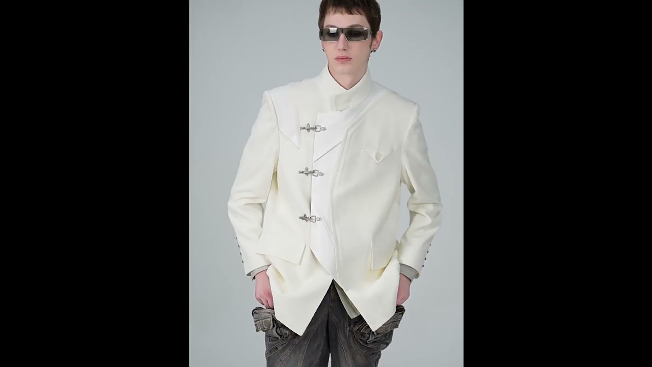 New Chinese-style stand-up collar suit, new breasted casual coat in autumn and winter.