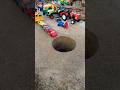 jcb pushing red pi car pi truck pi car in to deep pit infront autorickshaw and tractor #jcb #jcbtoys