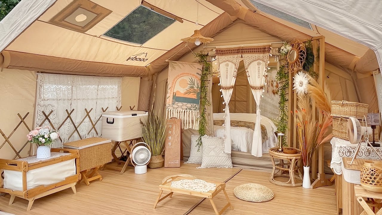여름엔 대나무 돗자리와 캠핑 어떠세요? / 쿠디에어텐트(8.0+쉘터) / 안녕오토캠핑장 / Camping v-log