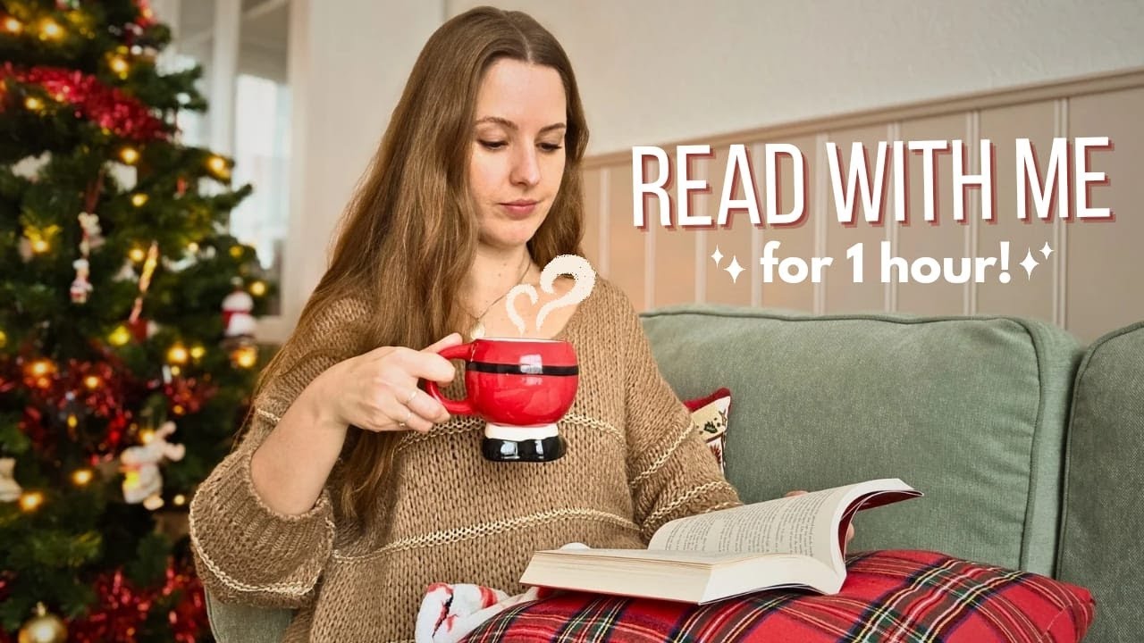 Peaceful🎄reading afternoon | 1 hour filled with books, warm lights & a cat