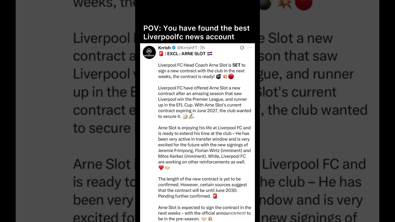 xua di huyen thoai Arne Slot rewarded with a new contract, to be signed next week liverpoolfc