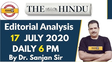 UPSC IAS/UPPSC/MPPSC/BPSC/RPSC |The Hindu Editorial Analysis | By Dr.Sanjan Kr Sir | 17 July 2020