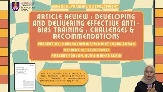 HRM 549 VIDEO PRESENTATION : DEVELOPING AND DELIVERING EFFECTIVE ANTI BIAS TRAINING
