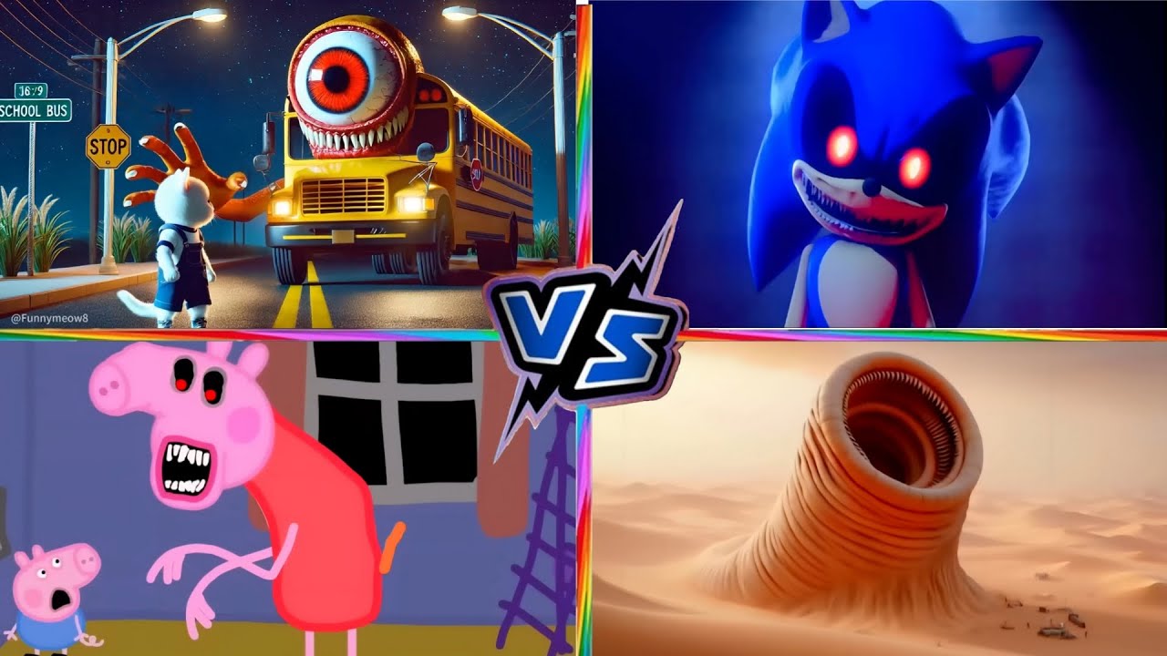 School Bus Vs Erosion Sonic Exe Vs Peppa Pig Exe Vs Erosion Worm | Family Tiles Hop | Tiles Hop!