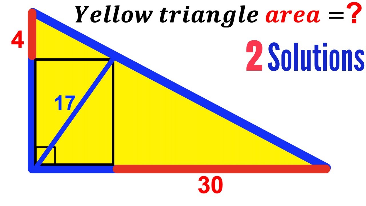 Can you find area of the Yellow shaded triangle? | (2 Solutions) | 