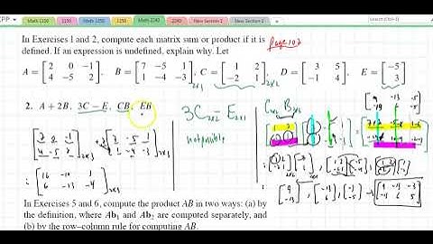 Math 2240 Section 2.1 Matrix Operations