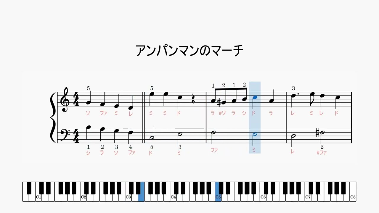 アンパンマンのマーチ　/ ピアノ楽譜 / 保育 / 簡単ピアノ / 左手簡単