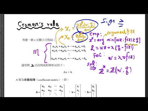 個體經濟E0053: [新版]比較靜態分析(comparative statics)與Cramer rule之關聯的介紹