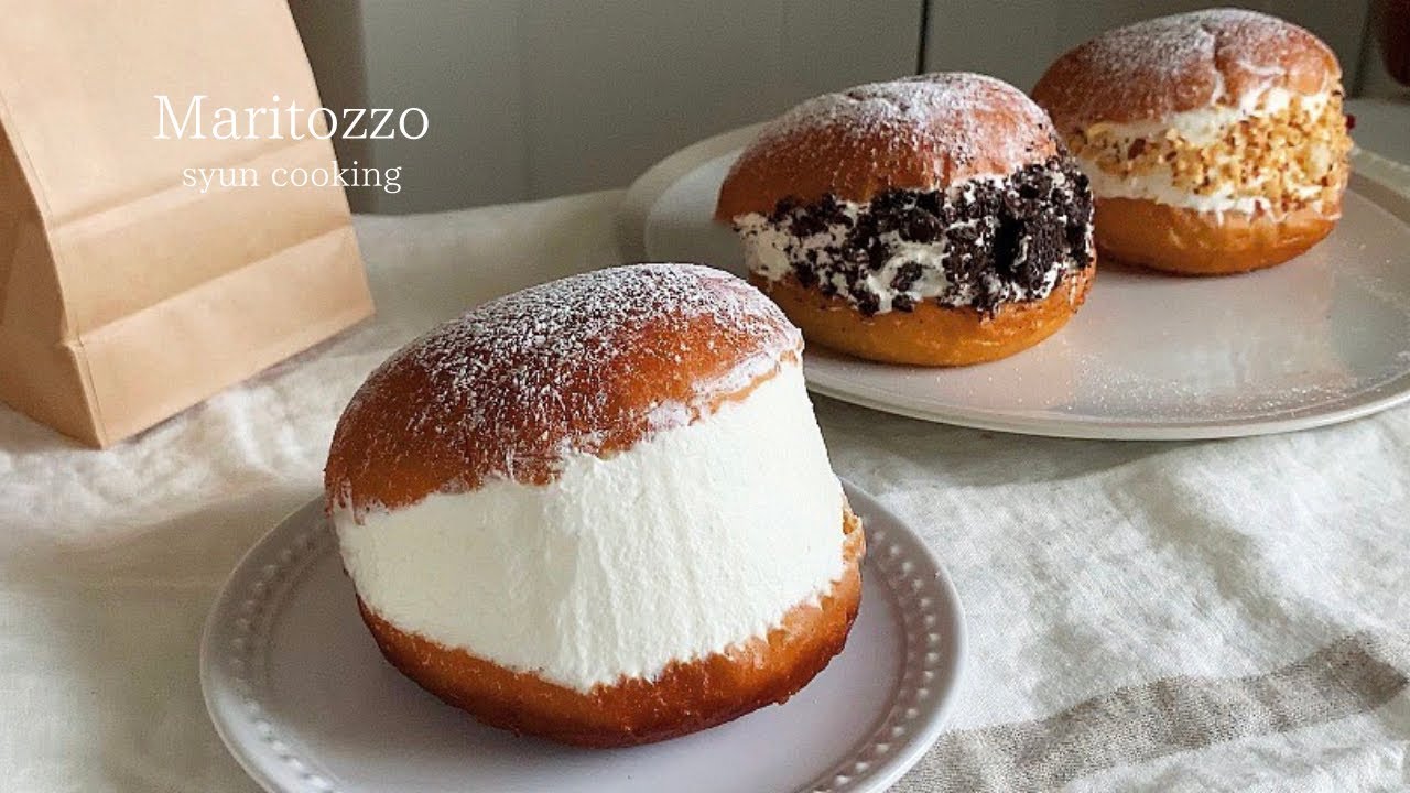 話題のスイーツ！材料3つ簡単すぐできる！たっぷり練乳クリームのマリトッツォ作り方 Maritozzo 마리톳초