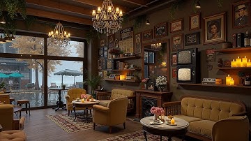 Warm Autumn Retro Coffee Ambience 🍁 Jazz Piano & Rainy Café Vibes for Peaceful Moments