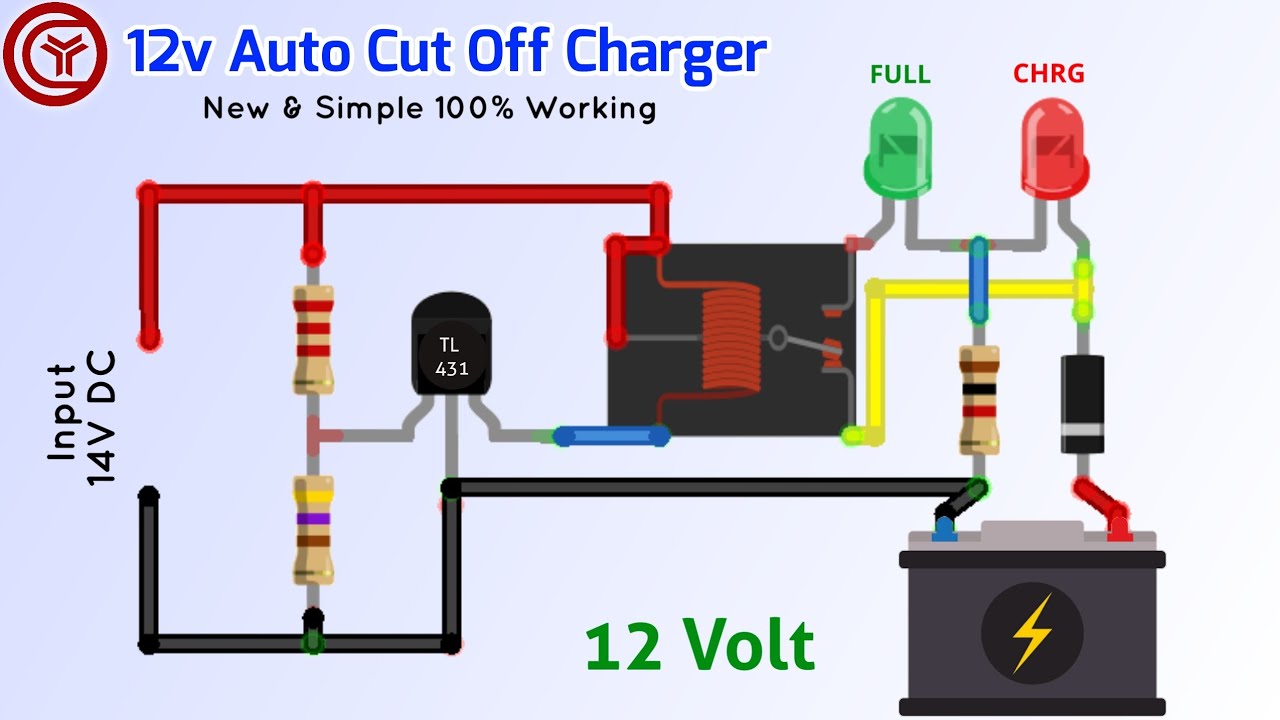 Simple Auto cut off 12 volt battery charger circuit 