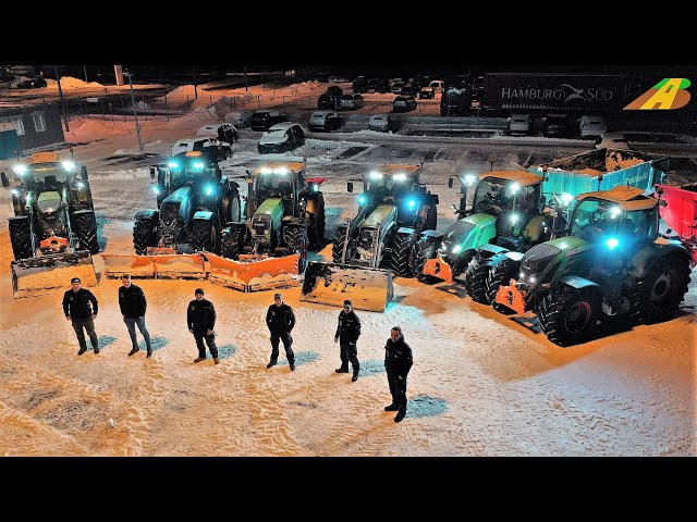 Winterdienst Großeinsatz Schneeräumung - Schnee schieben zwischen Neuwagen  - new cars park snow plow 
