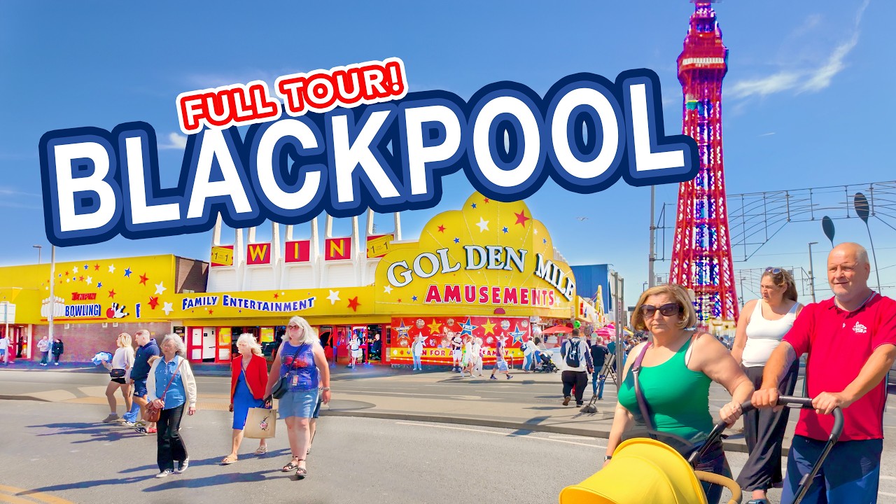 BLACKPOOL | Tour of Blackpool Town Centre, Seafront and Beach | 4K Walking Tour