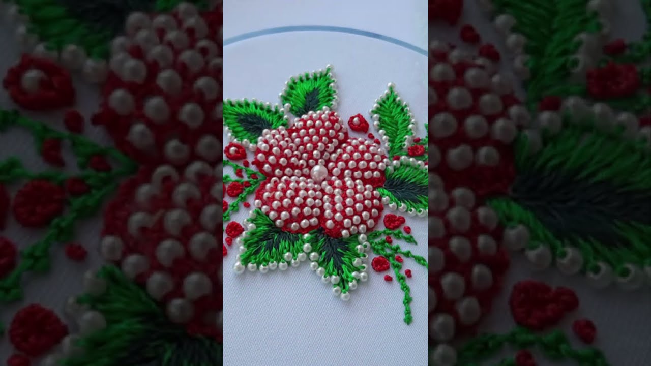 RED PUFFED FLOWER With beads Flower - Flower Fantasy Embroidery 