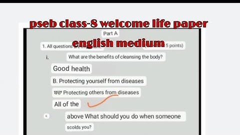 pseb class-8 welcome life paper English medium august 2022