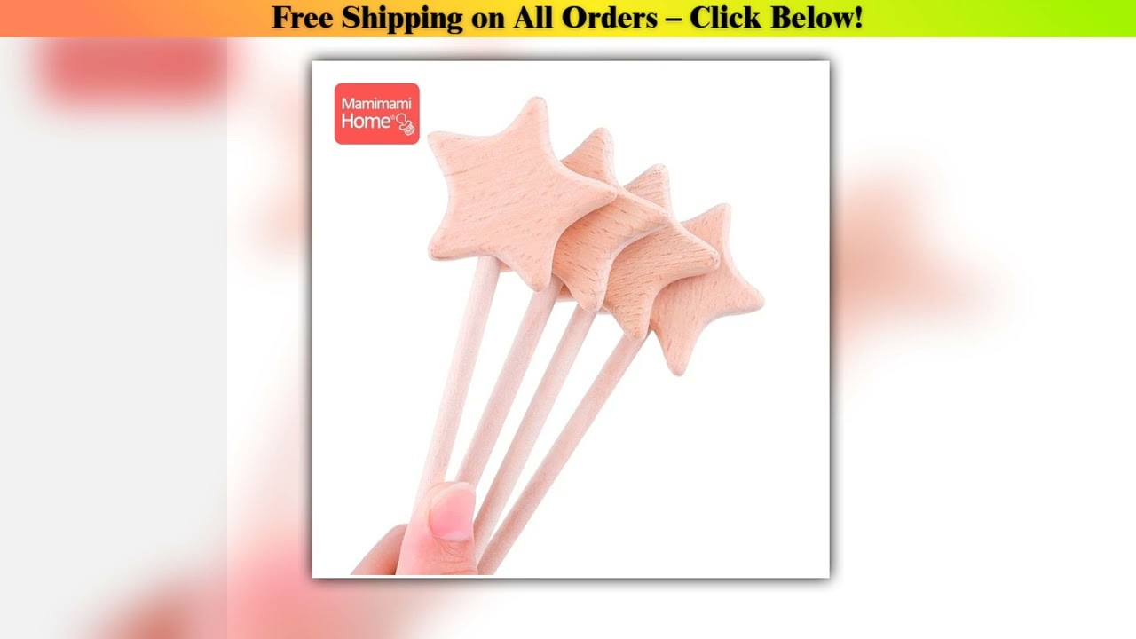 50Pc Baby Wooden Teether Beech Rodent Star Toys DIY Baby Moon Heart Magic Sticks Chewable Teether