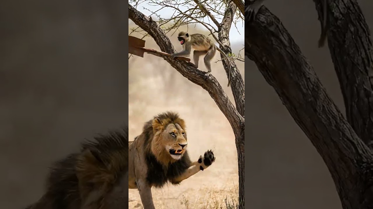 Funny Monkey and Lion Moment