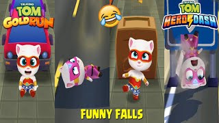 TALKING TOM GOLD RUN vs TALKING TOM HERO DASH - SUPER ANGELA vs HERO ANGELA FUNNY FALL GAMEPLAY screenshot 5
