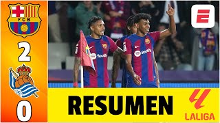 BARCELONA GANÓ 20 vs REAL SOCIEDAD y recupera el segundo lugar. Goles: Yamal y Raphinha | La Liga