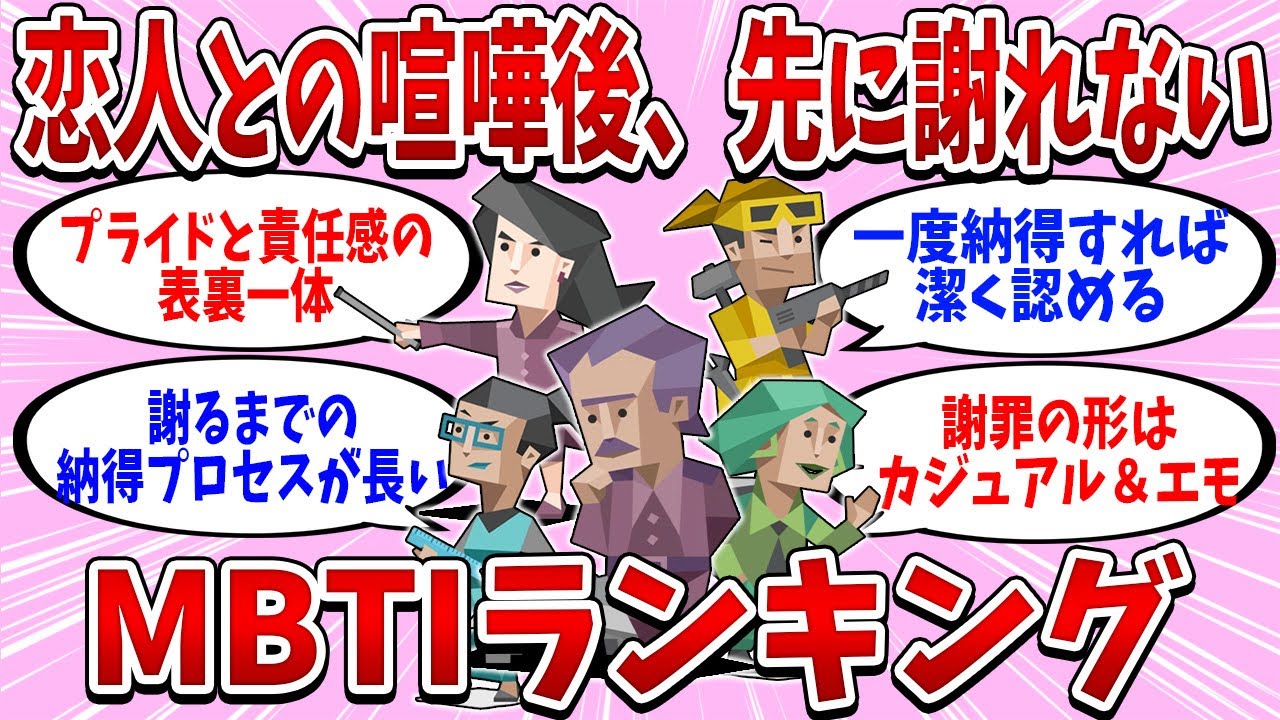 【全16タイプ】恋人との喧嘩後、先に謝れないMBTIランキング【MBTI診断】