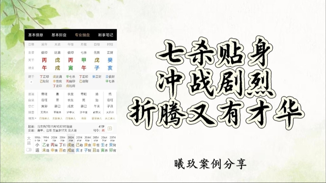 曦玖案例分享---七杀贴身,月柱与日柱天克地冲,折腾又有才华 縮圖